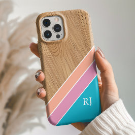Modern Wood Personalized Initial iPhone  iPhone 16 Hoesje
