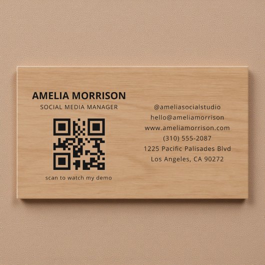 Modern Wood QR Code Minimalist Professional Visitekaartje
