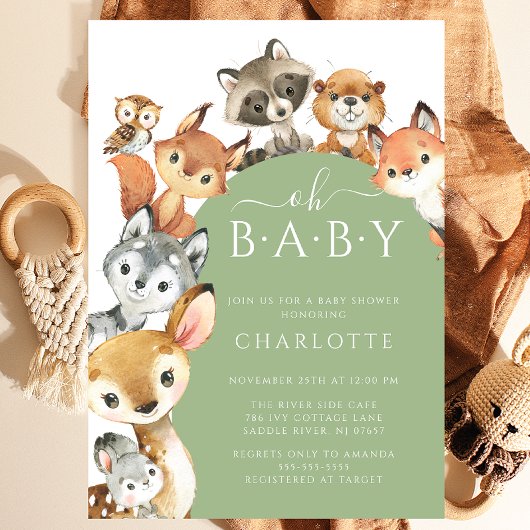 Modern Woodland Animals Baby shower Invitation Kaart