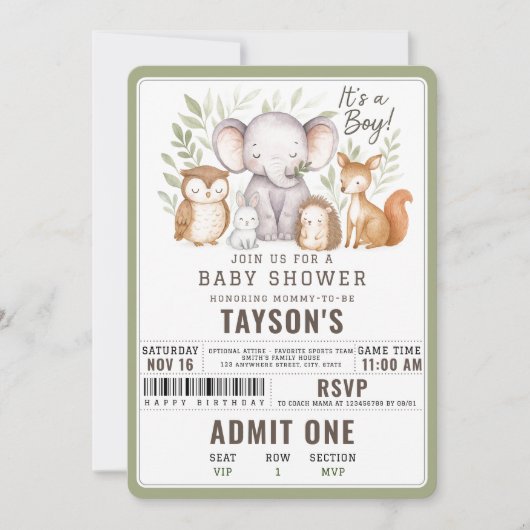 Modern Woodland Animals Forest Boy Baby Shower Kaart (Voorkant)