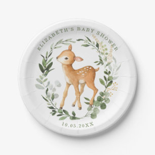 Modern Woodland Baby Deer Waterverf Greenery Gold Papieren Bordje