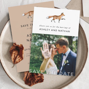 Modern Woodland Fox Photo Wedding Save The Date
