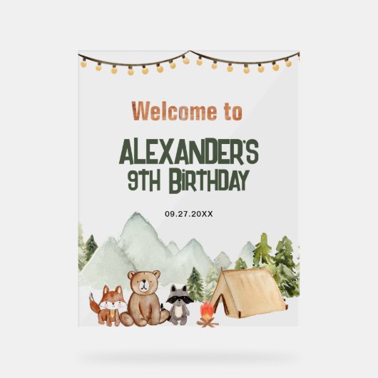 Modern Woodland Happy Camper Camping Kinderen Verj Acryl Bord (Voorkant)