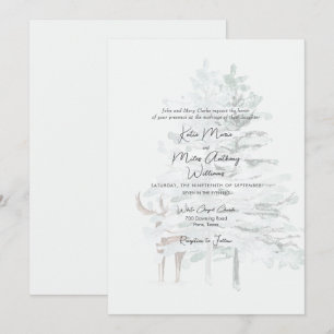 Modern Woodland Waterverf Trees & Deer Wedding Kaart