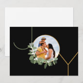 Modern Wreath Christmas Joy Family Photo Chic Feestdagenkaart (Voorkant / Achterkant)