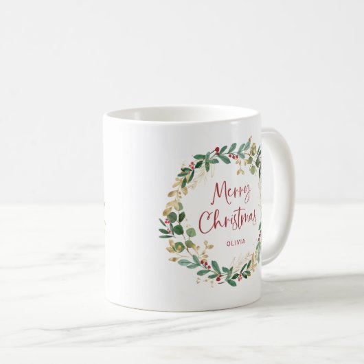 Modern Wreath en script | Rode kerst Koffiemok (Voorkant rechts)