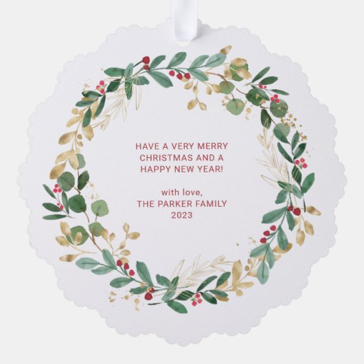 Modern Wreath en script | Vrolijk kerstfeest Ornament Kaart (Achterkant)