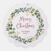 Modern Wreath en script | Vrolijk kerstfeest Ornament Kaart (Voorkant)