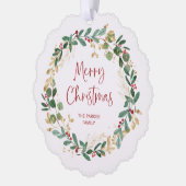 Modern Wreath en script | Vrolijk kerstfeest Ornament Kaart (Links)