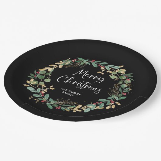 Modern Wreath en script | Vrolijk kerstfeest Papieren Bordje (Gekanteld)