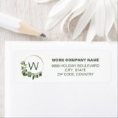 Modern Wreatn Green Kerstmonogram Etiket (Insitu)