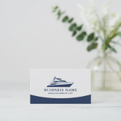 Modern Yacht Logo Navy Blue Professionele Boot Visitekaartje (Staand voorkant)