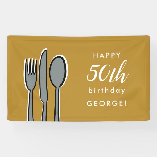 Modern Yellow 50th Birthday Dinner Party Spandoek (Horizontaal)