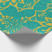 Modern Yellow Abstract Pattern on Teal Background Cadeaupapier (Hoek)