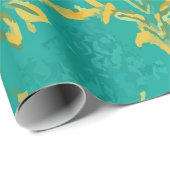 Modern Yellow Abstract Pattern on Teal Background Cadeaupapier (Rol Hoek)