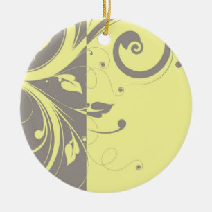 Modern Yellow and Grey Swirl Wedding Keramisch Ornament