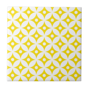 Modern Yellow and White Circle Polka Dots Pattern Tegeltje