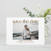 Modern Yellow Brown Retro Typografie Weduwfoto Save The Date (Staand voorkant)