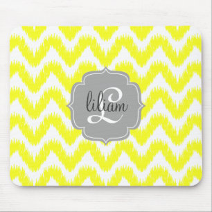 Modern Yellow Chevron Ikat gepersonaliseerd Muismat