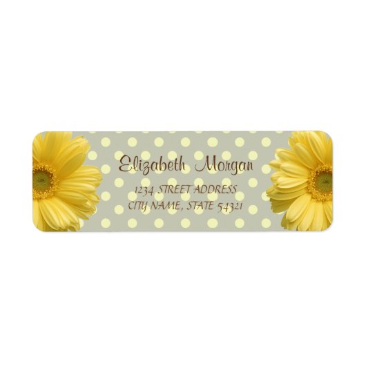 Modern, Yellow Daisy, Polka Dots Address Label (Voorkant)