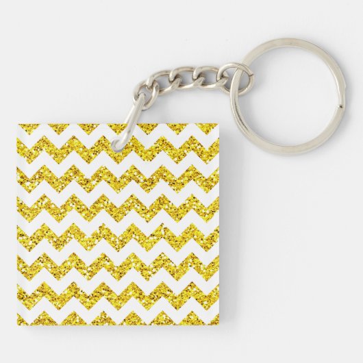 Modern Yellow Glitter Chevron Zig Zag Sleutelhange Sleutelhanger (Achterkant)