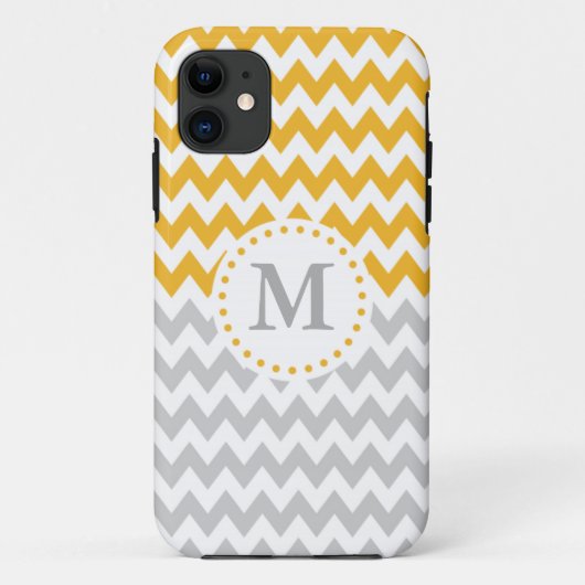 Modern Yellow Gray Monogrammed Chevron Case-Mate iPhone Case (Achterkant)