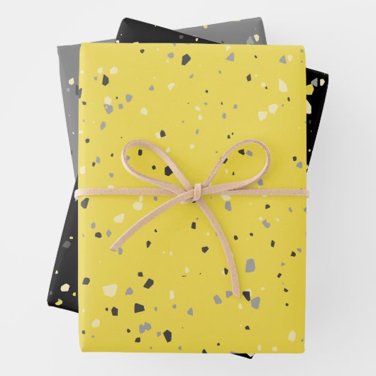 Modern Yellow Grey Terrazzo Pattern Inpakpapier Vel (In situ)
