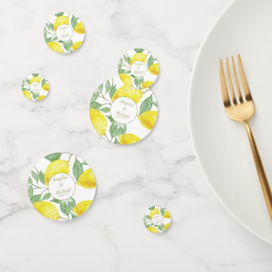 Modern Yellow Lemons Green Leaves Wedding Confetti (Groep)