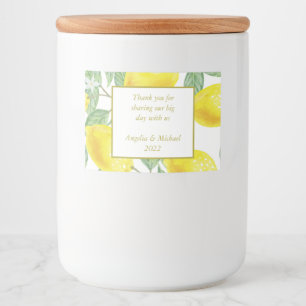 Modern Yellow Lemons Green Leaves Wedding Voedselcontainer Etiket