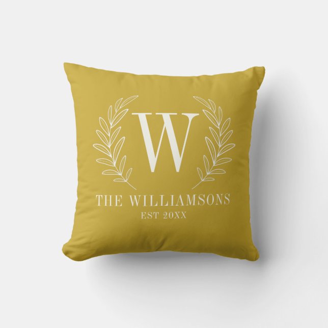 Modern Yellow Monogram Naam Sierkussen (Voorkant)