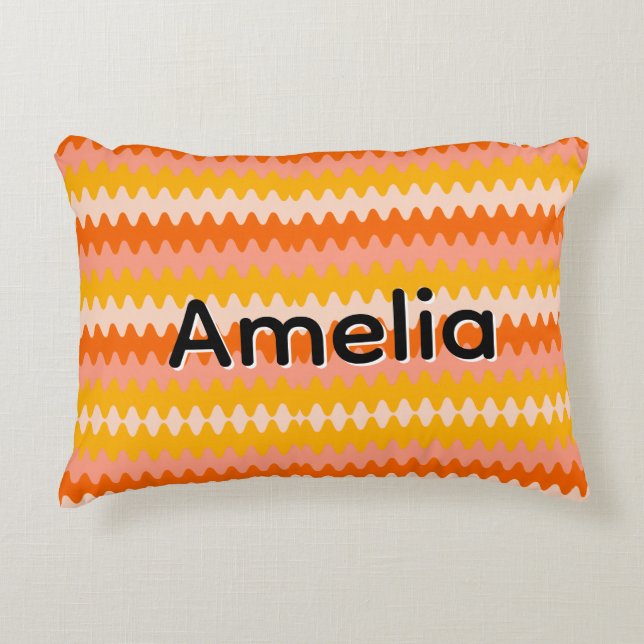 Modern Yellow, Orange & White Zig Zag Pattern Accent Kussen (Voorkant)