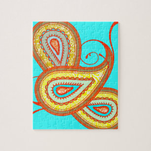 Modern Yellow Oranje Aqua Mint Paisley Gifts Legpuzzel