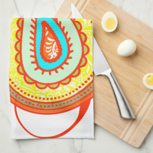 Modern Yellow Oranje Aqua Mint Paisley Gifts Theedoek