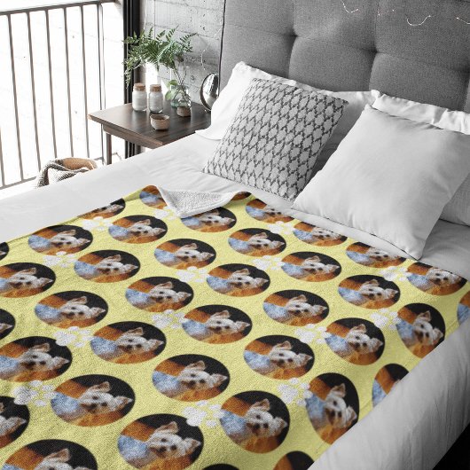 Modern Yellow Pet Photo Paw Print Pattern Cute Fleece Deken