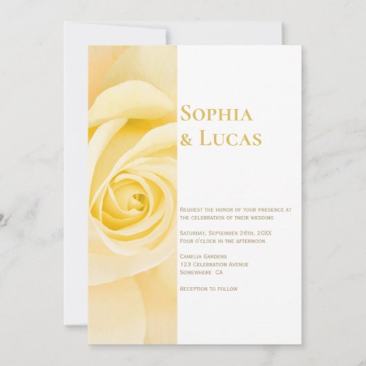 Modern Yellow Rose Wedding Kaart (Voorkant)