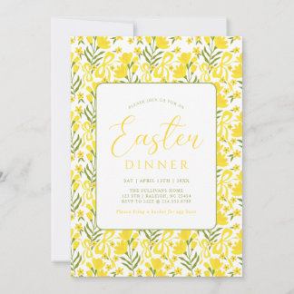 Modern Yellow Spring Floral Bow Easter Dinner Kaart