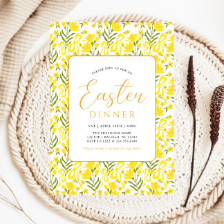 Modern Yellow Spring Floral Bow Easter Dinner Kaart