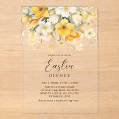 Modern Yellow Spring Floral Easter Dinner Acryl Uitnodigingen (Voorkant)