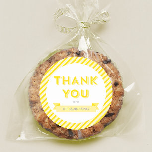 Modern Yellow Stripes Baby shower dank u Ronde Sticker