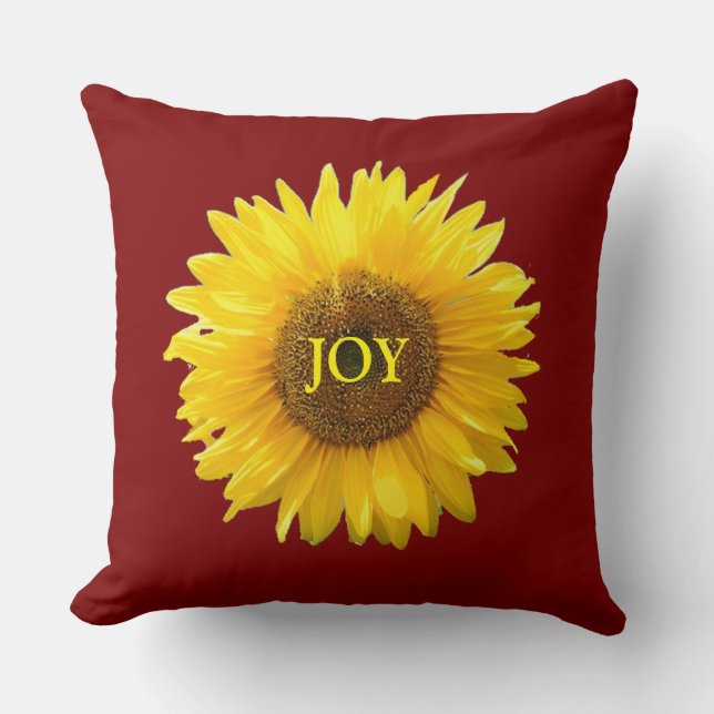 Modern Yellow Sunflower op Crimson Red Kussen (Voorkant)