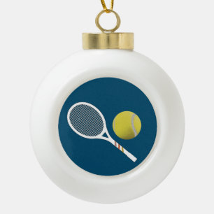 Modern Yellow Tennis Ball Retro Racket Keramische Bal Ornament