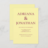 Modern Yellow Wedding Invitation -  Kaart (Voorkant / Achterkant)
