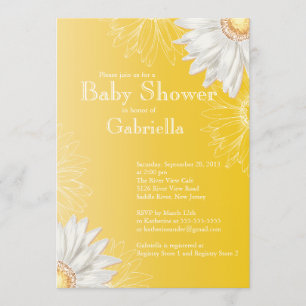 Modern Yellow & White Gerbera Daisy Baby shower Kaart