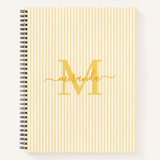 Modern Yellow & White Stripes Monogram Name Notitieboek (Voorkant)
