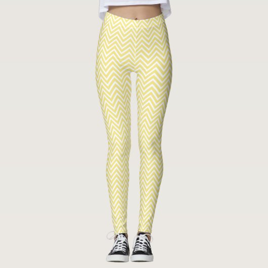Modern Yellow/White Trendy Chevron Leggings (Voorkant)