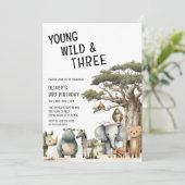 Modern Young Wild en Drie Safari 3e verjaardag Kaart (Staand voorkant)