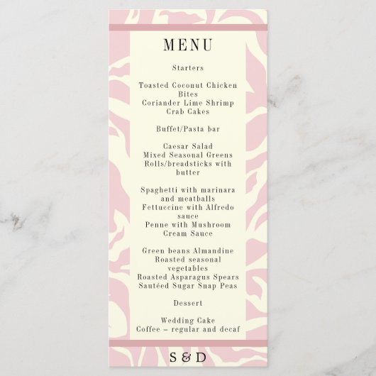 Modern zacht roze en wit Matisse kunst Bruiloft Menu (Voorkant)