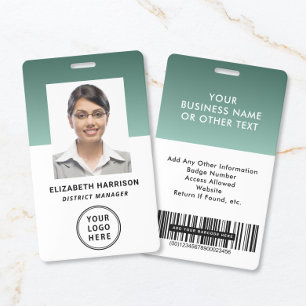 Modern Zakelijk Logo Barcode Groen Foto ID Badge