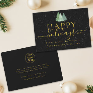 Modern Zakelijk Logo Kerst Zwart & Goud Feestdagenkaart