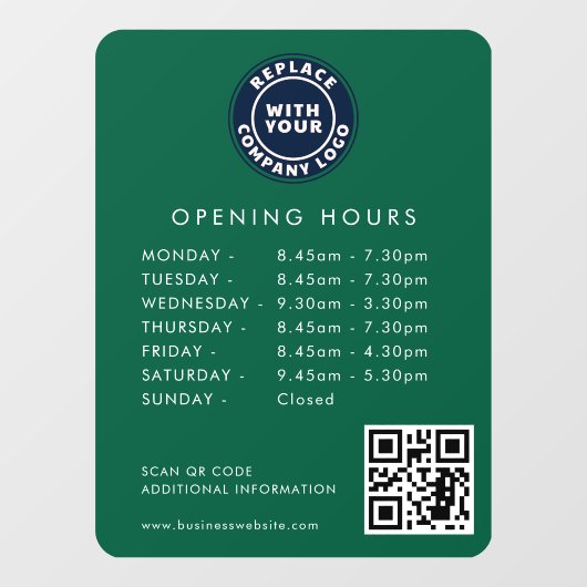 Modern Zakelijk Logo QR Code Openingstijden Groen Raamsticker (Vel)